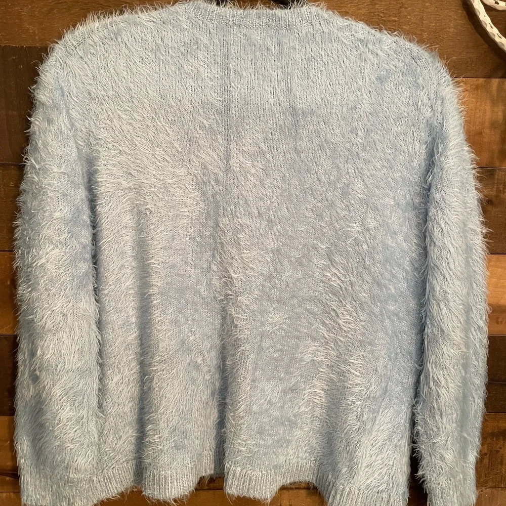 Vince Camuto Light Blue Fuzzy Crew Neck Sweater - Picture 8 of 8